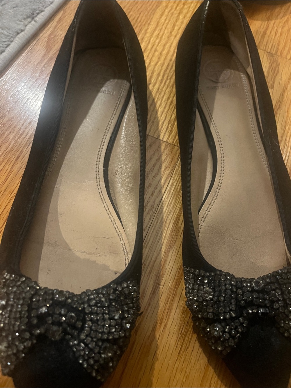 Tory Burch Black Crystal Bow Ballet Flats